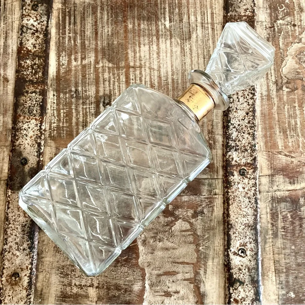 Mid-Century Glass Decanter with Diamond Pattern